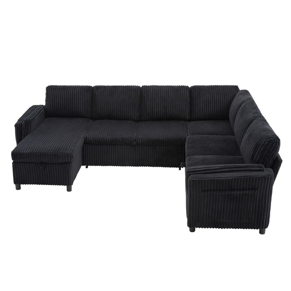 Convertible U-Shaped Sectional Sofa Bed With USB Ports And Storage