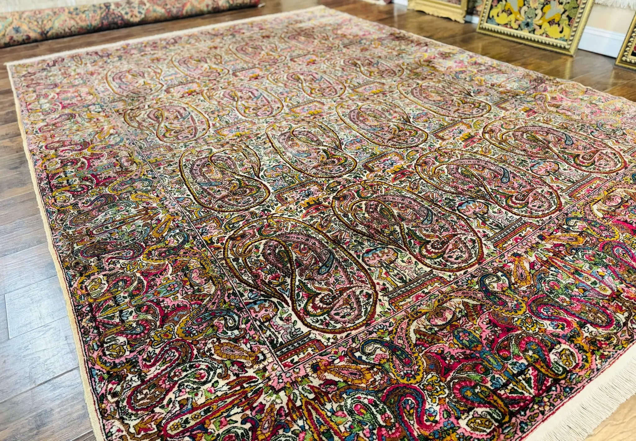 Rare Antique Persian Kerman Lavar Rug 9x12, Boteh Paisley Design by Jewel Rugs