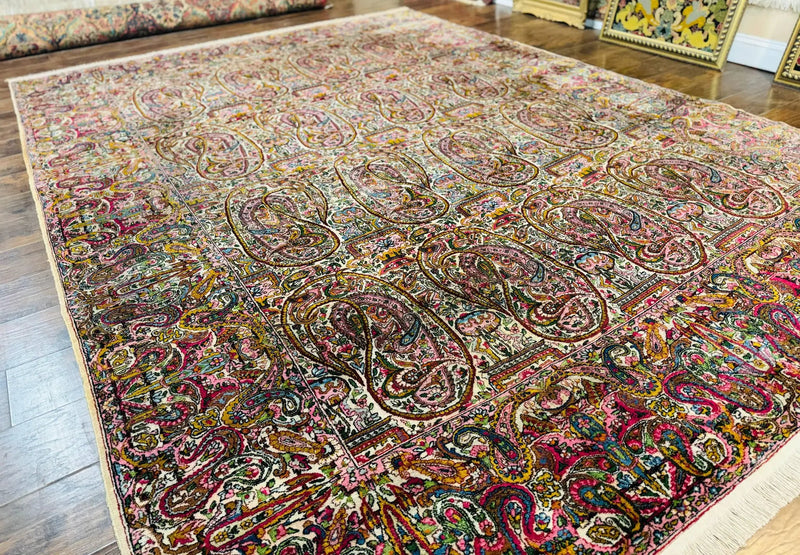 Rare Antique Persian Kerman Lavar Rug 9x12, Boteh Paisley Design by Jewel Rugs