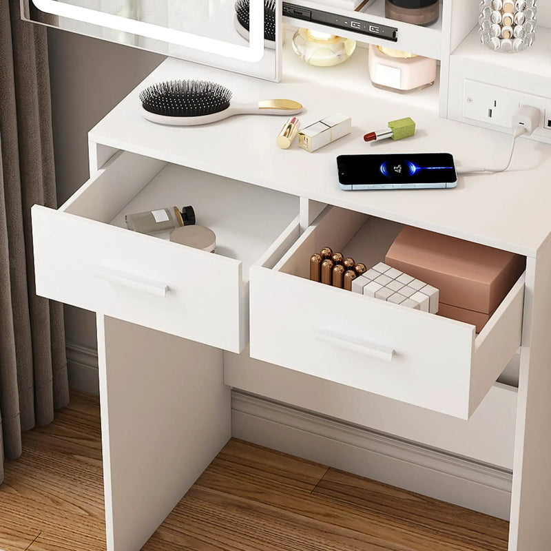 Small Makeup Vanity Desk with Mirror & LED Lights by HouseOfZazla