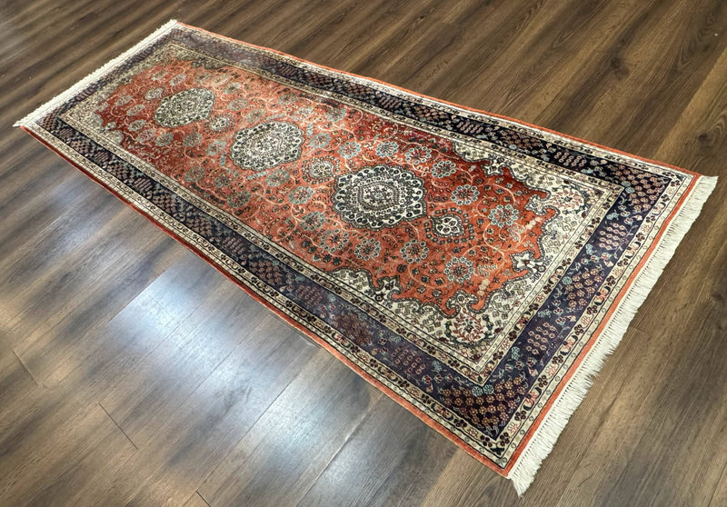 Turkish Silk Runner Rug 3x8, Short Runner Rug, Red, Floral Medallions, Very Fine 360 KPSI, 3 x 8 Runner by Jewel Rugs