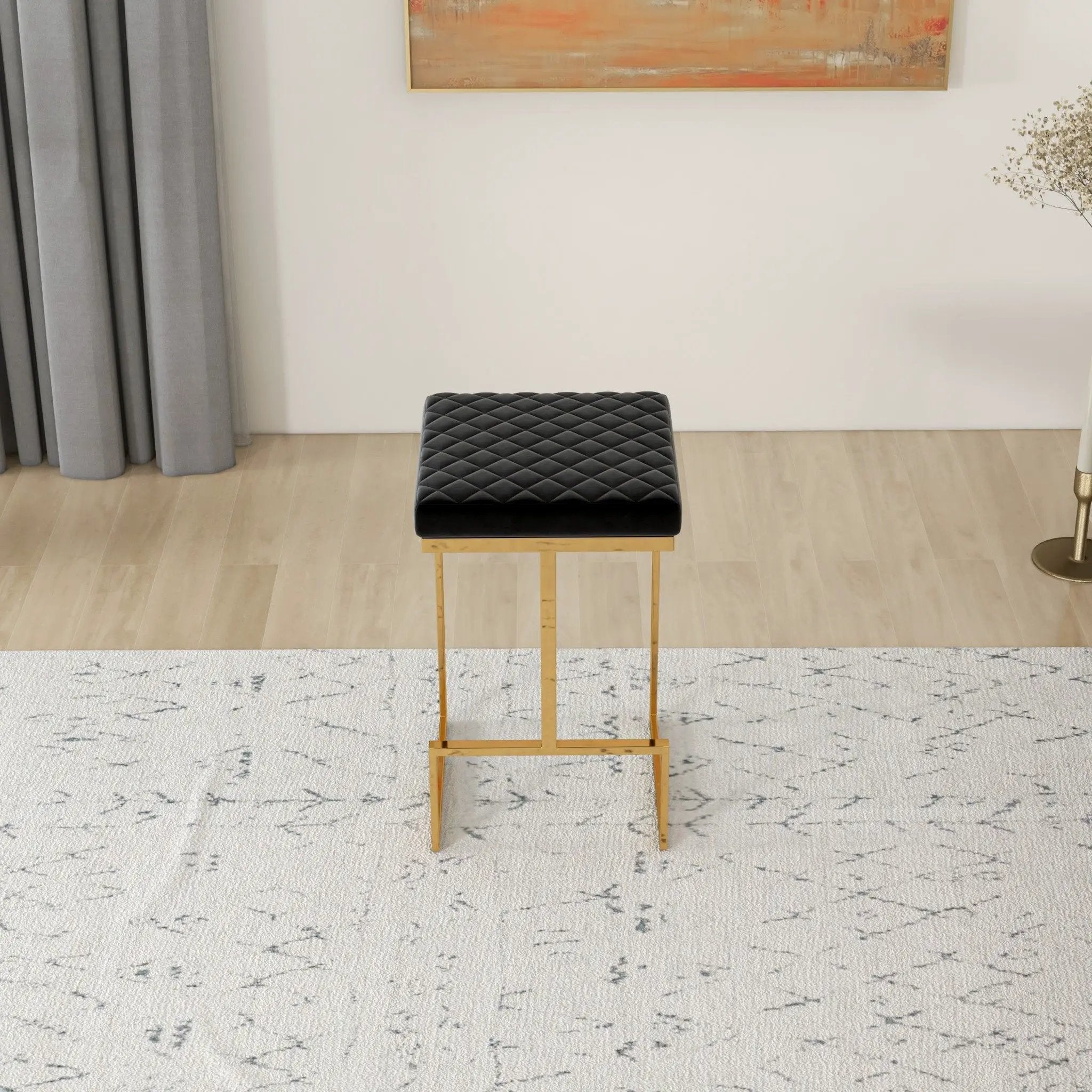 Joel - Upholstered Stool - Black / Gold by HouseOfZazla