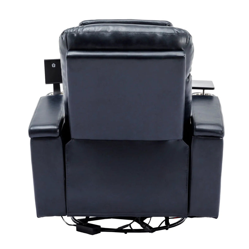 270° Power Swivel Recliner Home Theater Chair With Hidden Arm Storage, LED Light, Cup Holder, And Tray Table by HouseOfZazla