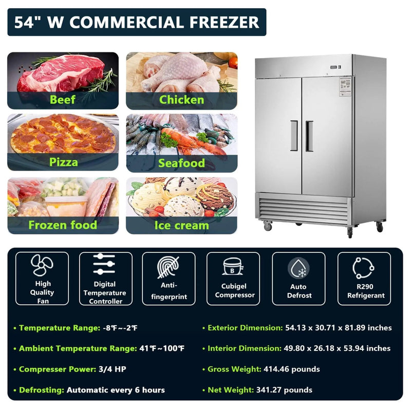 54-Inch 42.2 Cu.Ft Commercial Stainless Steel 2-Section Upright Reach-In Freezer (SAK35148) by SAKSBY WHOLESALE