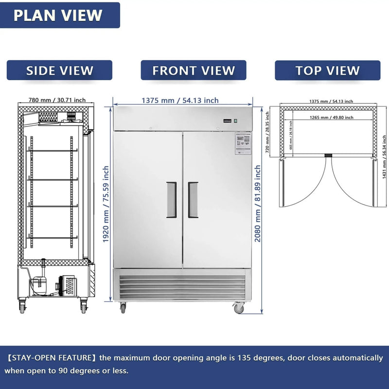 54-Inch 42.2 Cu.Ft Commercial Stainless Steel 2-Section Upright Reach-In Freezer (SAK35148) by SAKSBY WHOLESALE