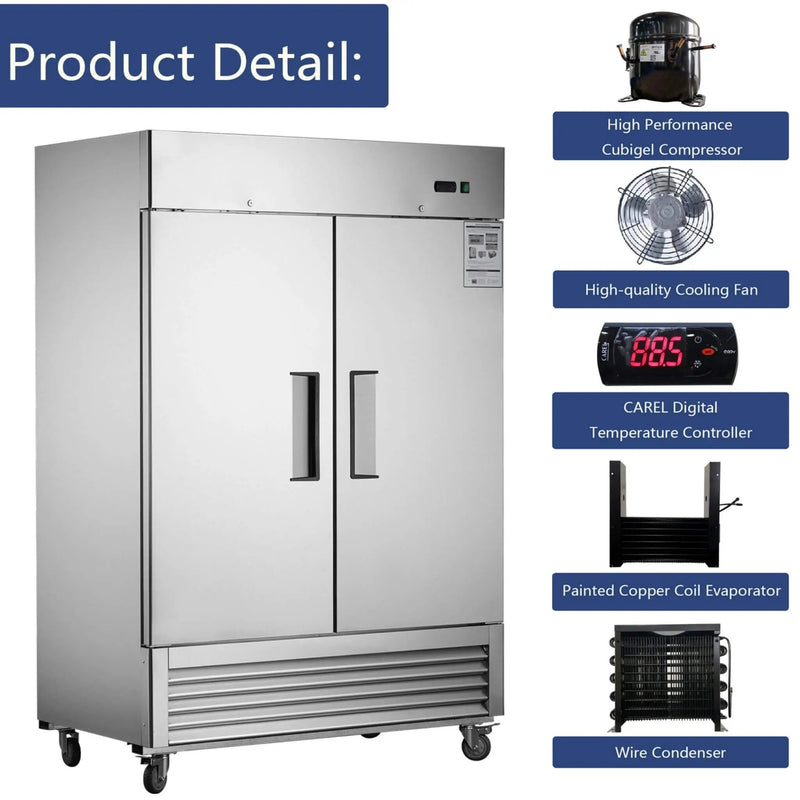 54-Inch 42.2 Cu.Ft Commercial Stainless Steel 2-Section Upright Reach-In Freezer (SAK35148) by SAKSBY WHOLESALE