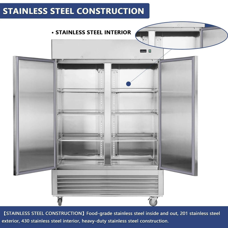 54-Inch 42.2 Cu.Ft Commercial Stainless Steel 2-Section Upright Reach-In Freezer (SAK35148) by SAKSBY WHOLESALE