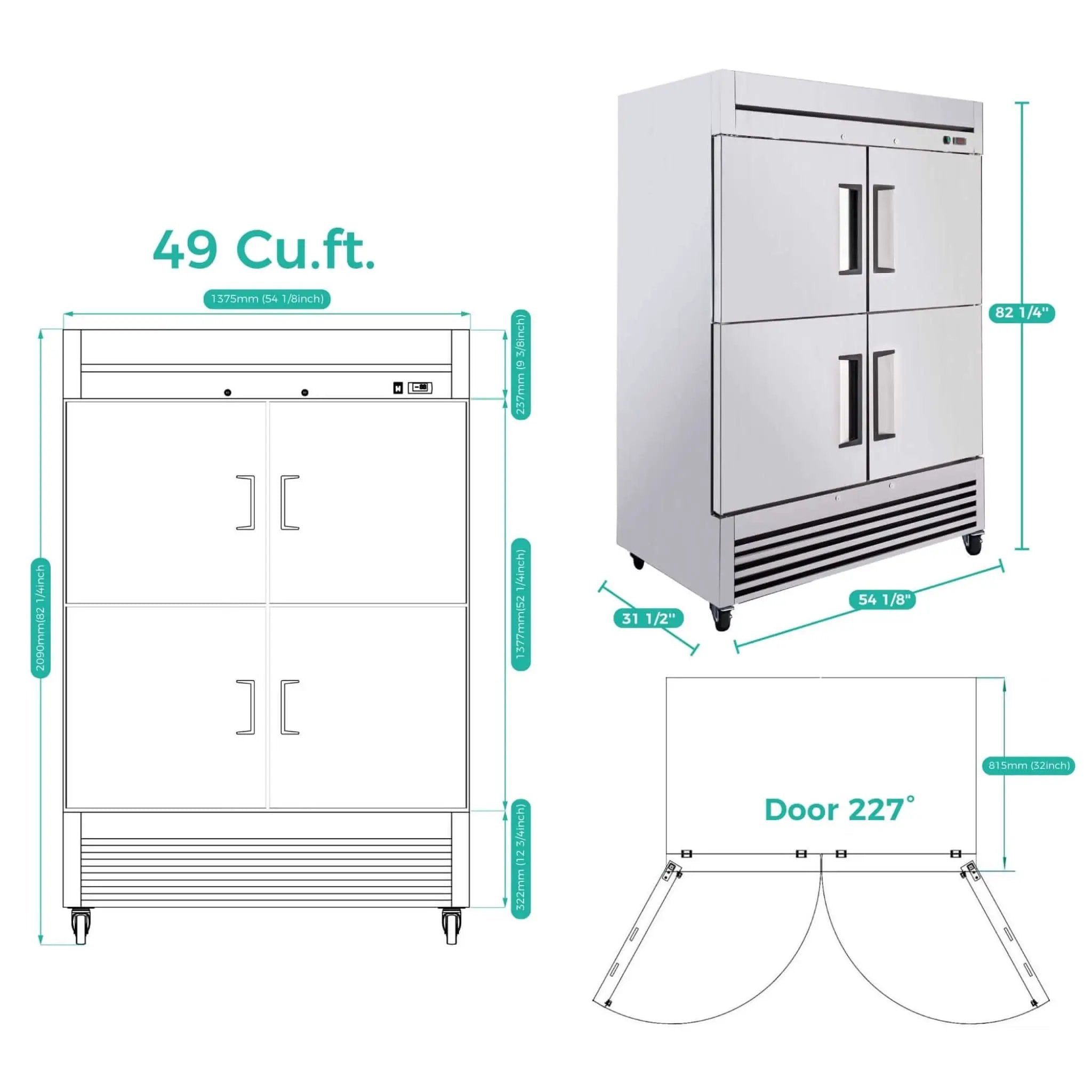 54-Inch 49 Cu.Ft Commercial 6-Shelves Stainless Steel Reach-In Freezer (SAK10247) by SAKSBY WHOLESALE
