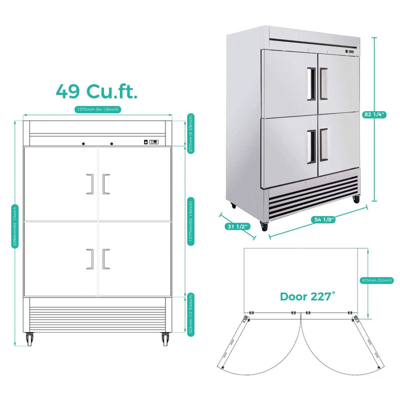 54-Inch 49 Cu.Ft Commercial 6-Shelves Stainless Steel Reach-In Freezer (SAK10247) by SAKSBY WHOLESALE