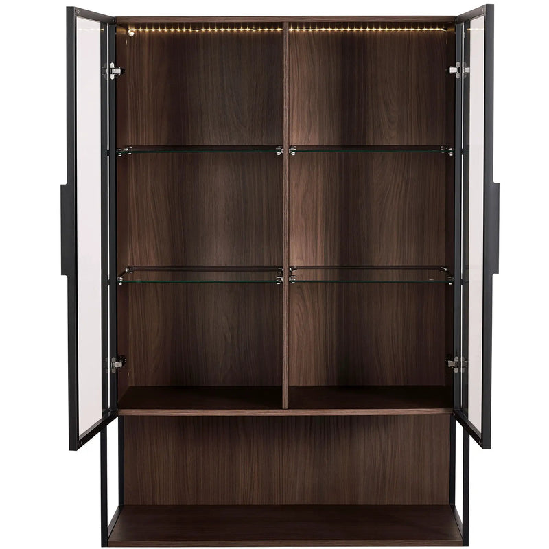 Modern Minimalist Tall Lighted Display Cabinet With Tempered Glass Door - Black / Dark Walnut by HouseOfZazla
