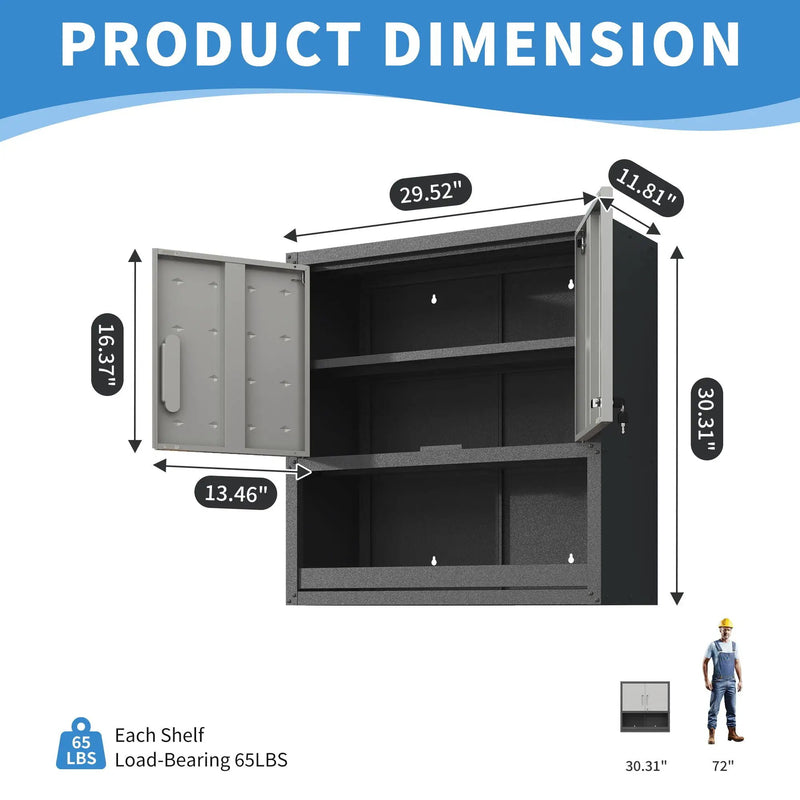 Metal Wall Mounted Tool Storage Cabinet With Locking Door, 1 Shelf & 1 Drawer by HouseOfZazla