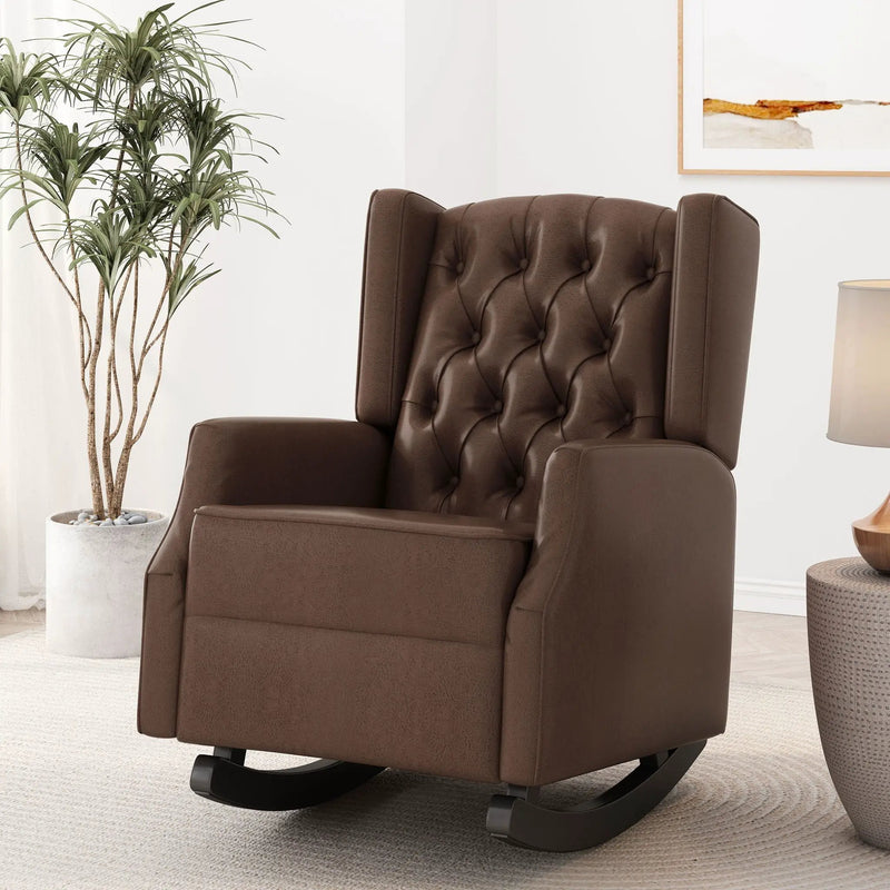 Amedou Contemporary Tufted Wingback Rocking Chair - Dark Brown by HouseOfZazla