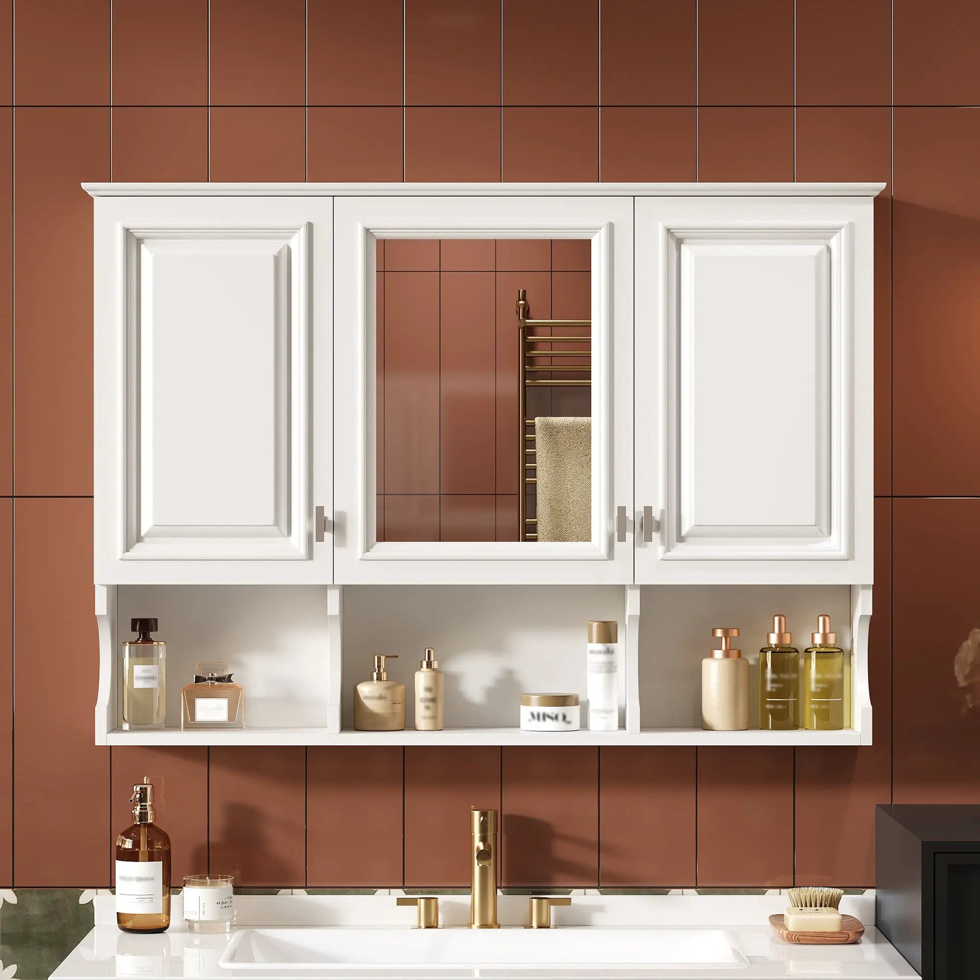 Modern Wall Mounted Mirror Medicine Cabinet With Open Shelves, Adjustable Interior, Storage Over Toilet by Unique Piece Furniture