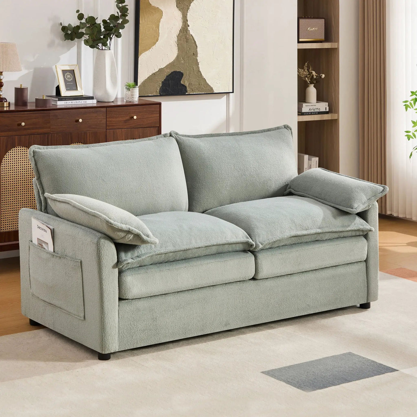 Modern Loveseat Sofa, Upholstered Couch With Side Storage Pockets by HouseOfZazla