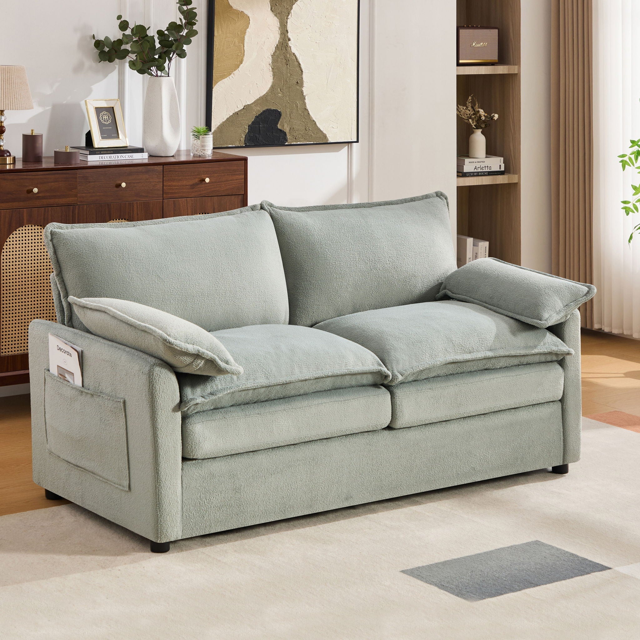 Modern Loveseat Sofa, Upholstered Couch With Side Storage Pockets by HouseOfZazla