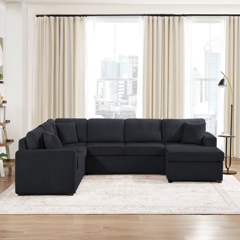 Oversized Sectional U-Shaped Sofa With Chaise Lounge And Three Soft Throw Pillows by HouseOfZazla