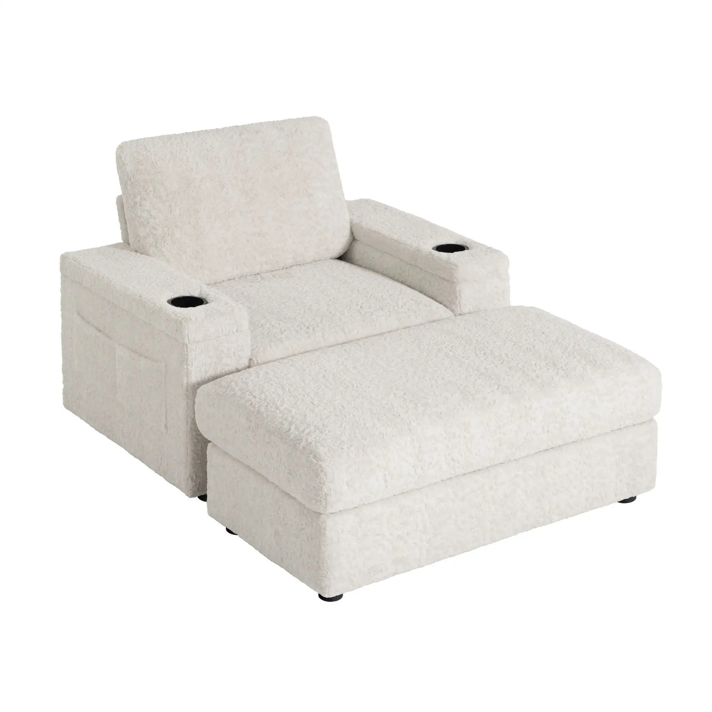 Oversized Chaise Lounge Indoor Rabbit Fur Sofa Bed With Storage Ottoman And Armrests Cup Holders With Deep Seat by Unique Piece Furniture