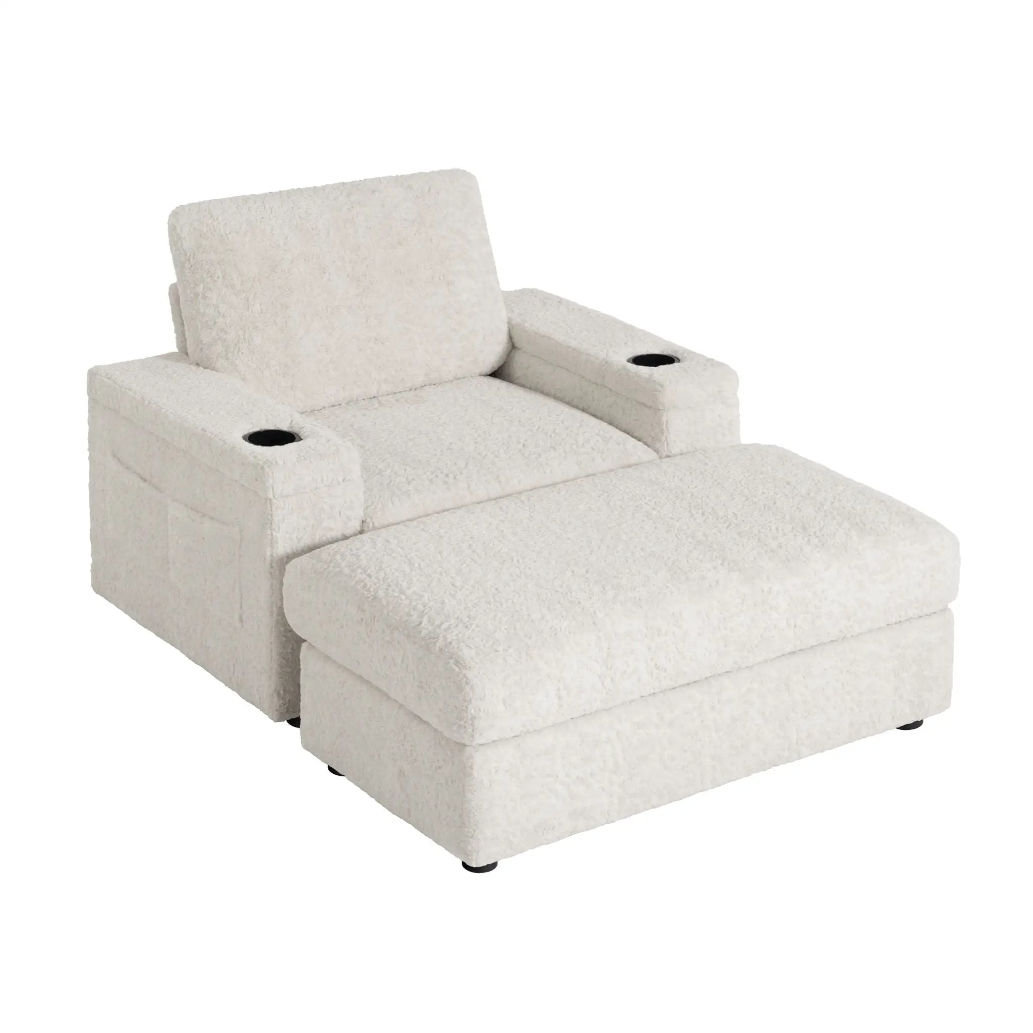 Oversized Chaise Lounge Indoor Rabbit Fur Sofa Bed With Storage Ottoman And Armrests Cup Holders With Deep Seat by Unique Piece Furniture