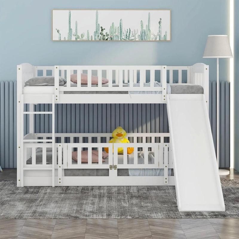 Low Bunk Bed With Slide, Fence And Ladder
