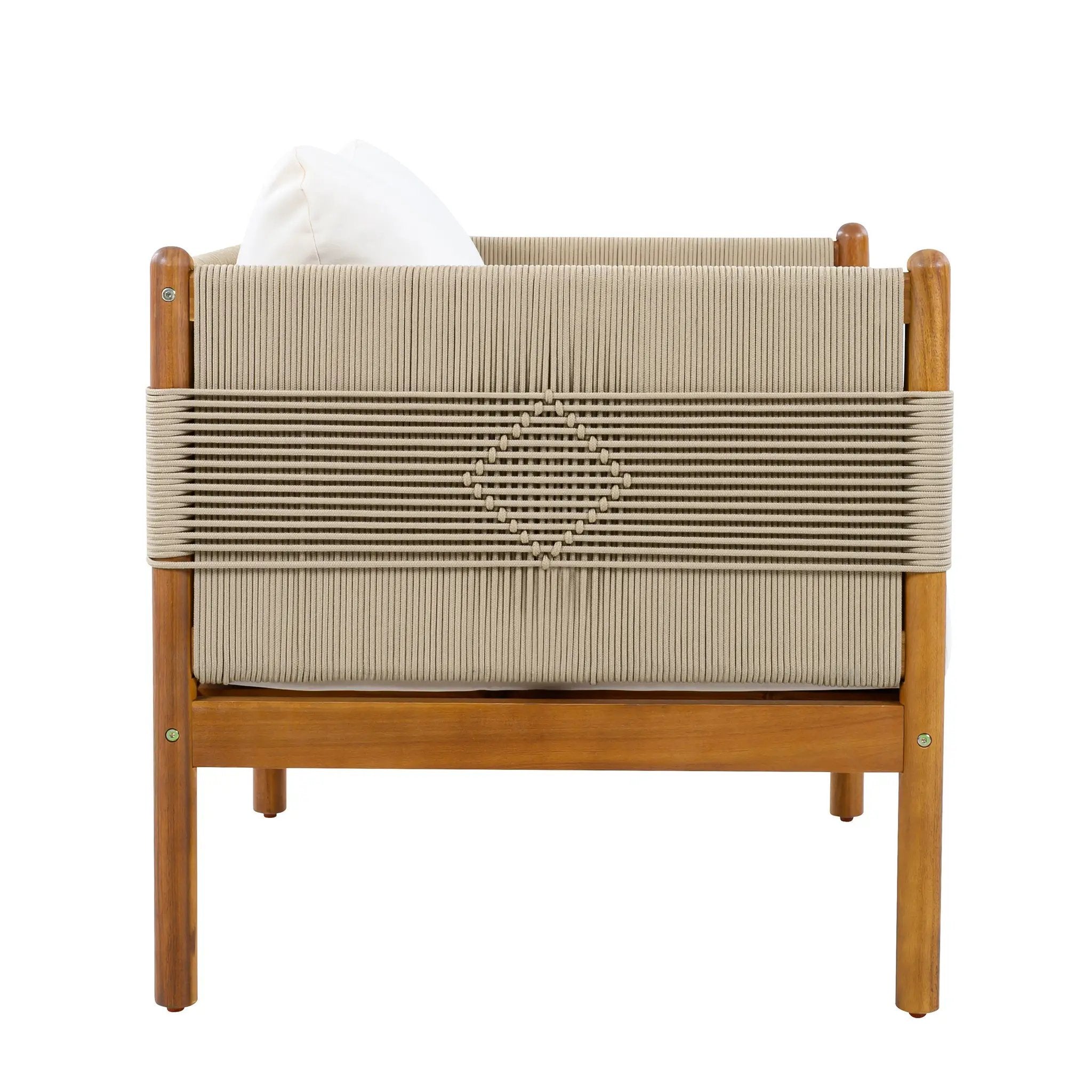Outdoor Acacia Wood Club Chair with Diamond Rope Weave & Cushions, Teak Finish by HouseOfZazla