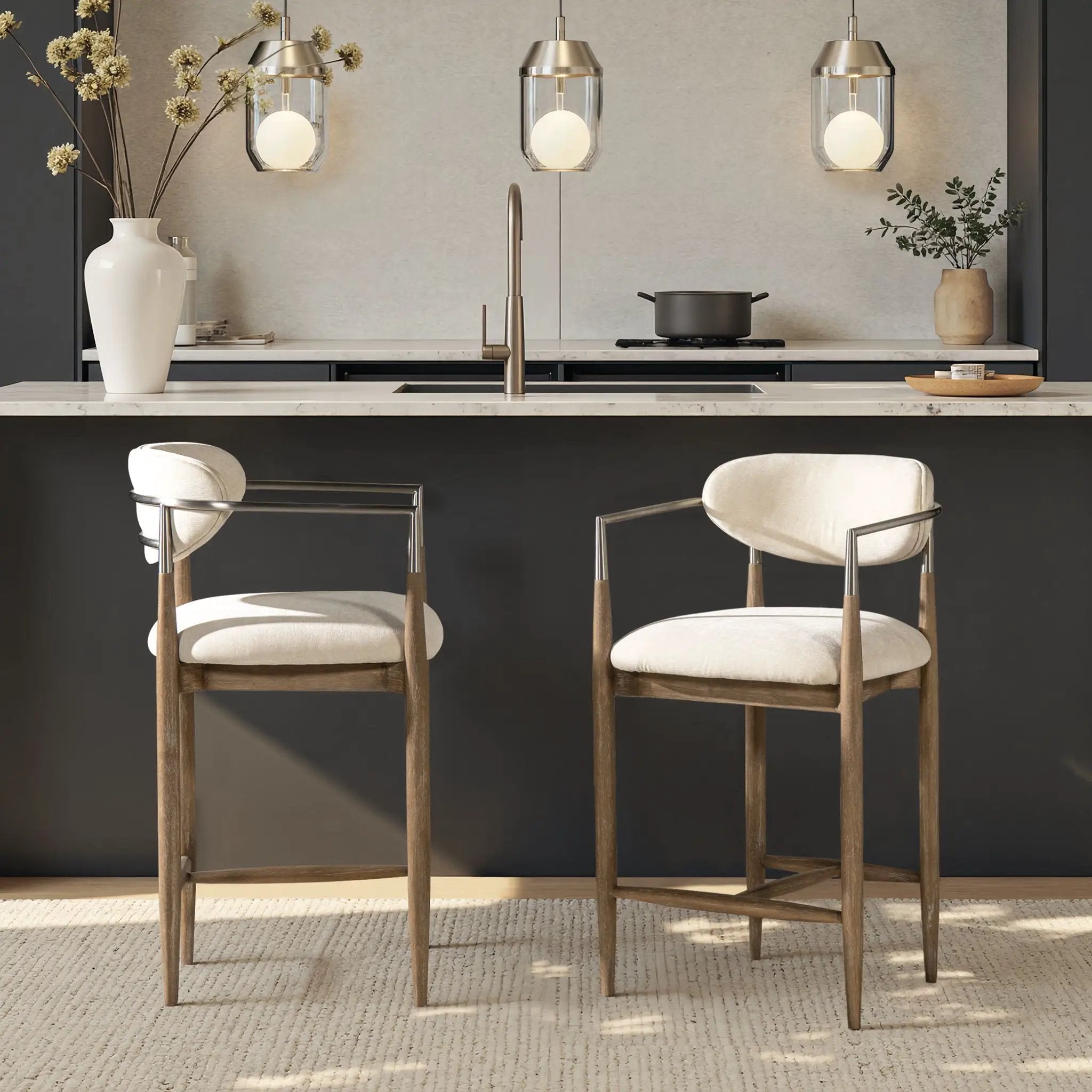 Artemis - Mixed Material Upholstered Counter Stool - Warm White by Unique Piece Furniture