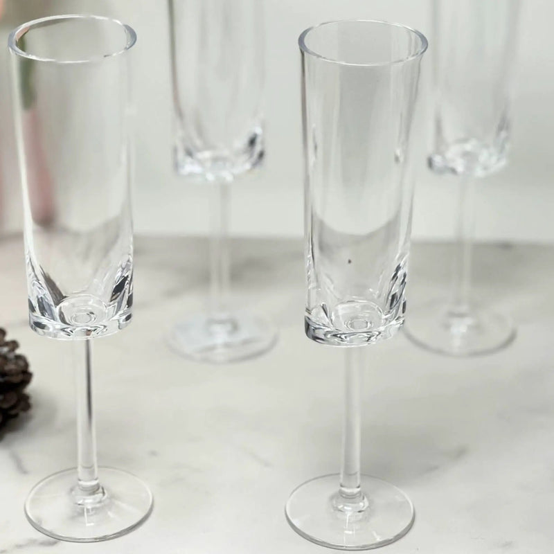 Oval Halo Unbreakable Plastic Champagne Flutes (Set of 4), Acrylic Wedding Mimosas Glasses, 4Oz - Clear by HouseOfZazla