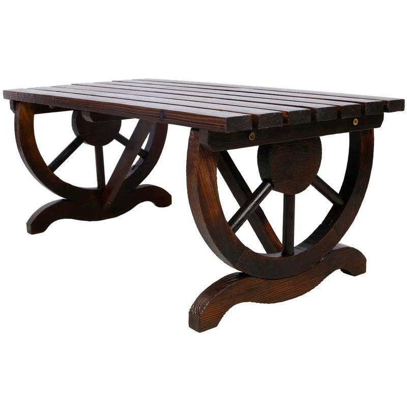 Rustic Wooden Bench With Wagon Wheel Legs For Garden And Patio - Brown by Unique Piece Furniture