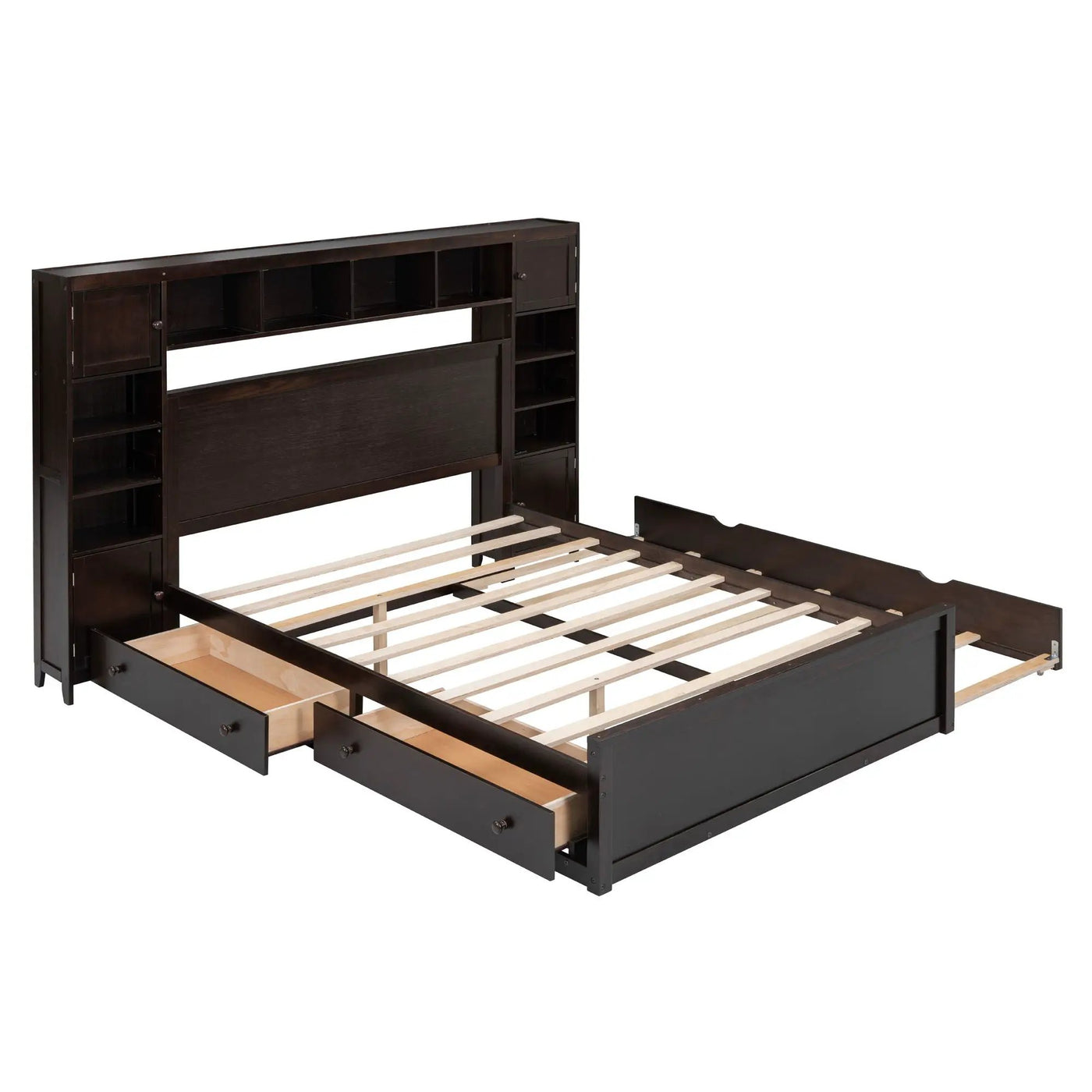 Bed With All In One Cabinet, Shelf And Sockets, Twin Long Trundle by HouseOfZazla