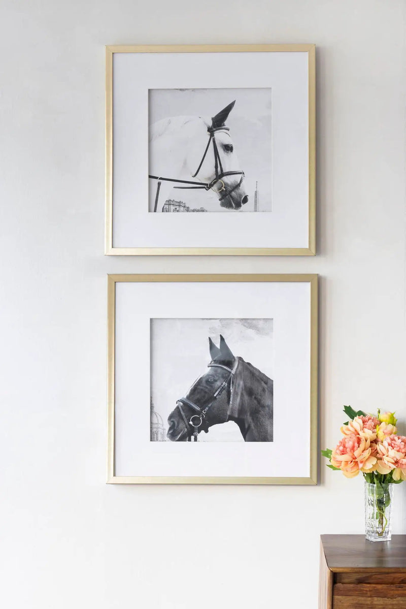 Wall Art Horse Animal Printing, Wall Decor Accent (Set of 2) - Golden / White by HouseOfZazla