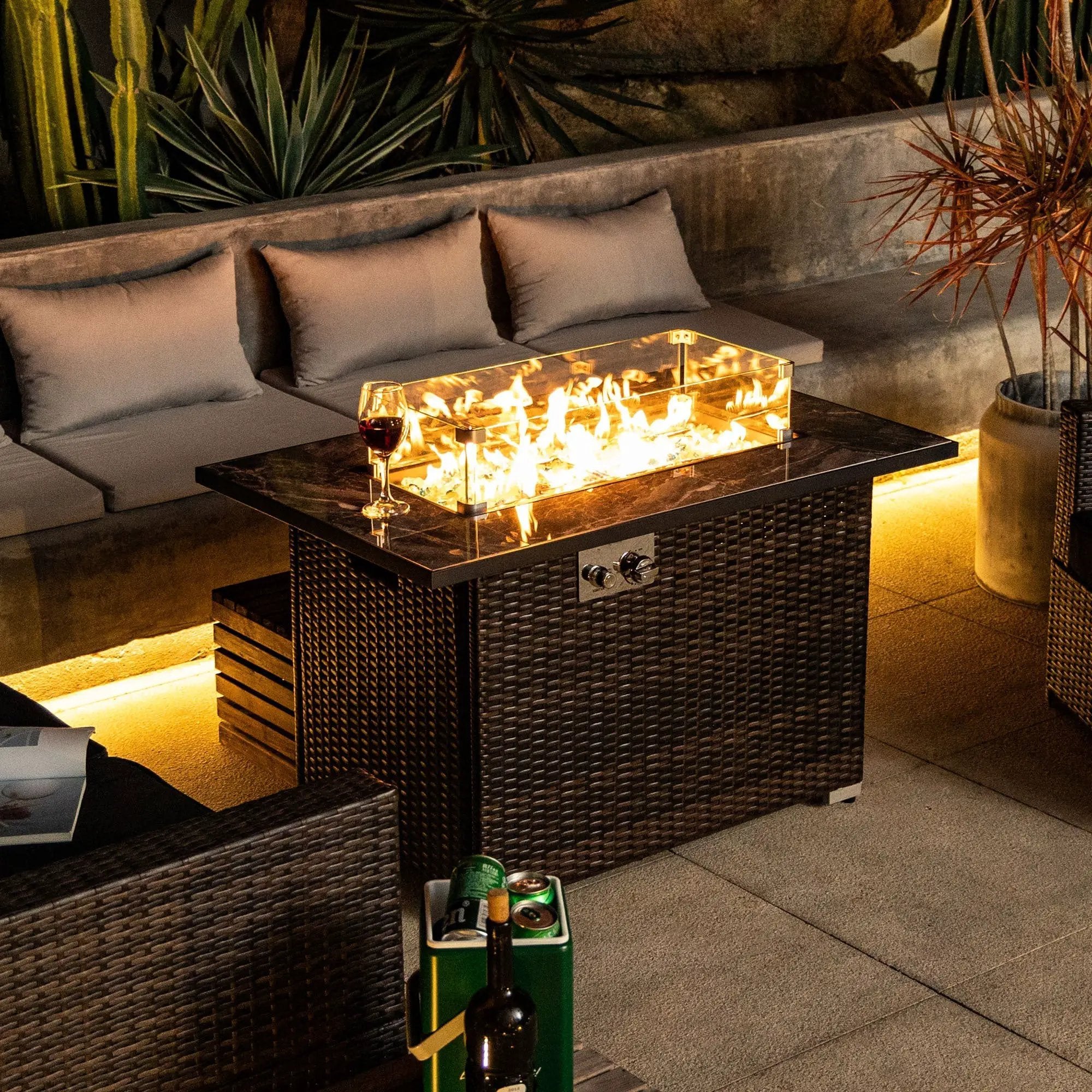 44' Propane Gas Fire Pit Table with Tile Top and Wicker Base by HouseOfZazla