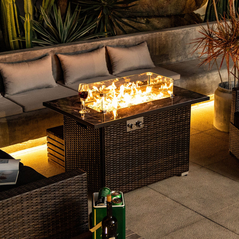 44' Propane Gas Fire Pit Table with Tile Top and Wicker Base by HouseOfZazla