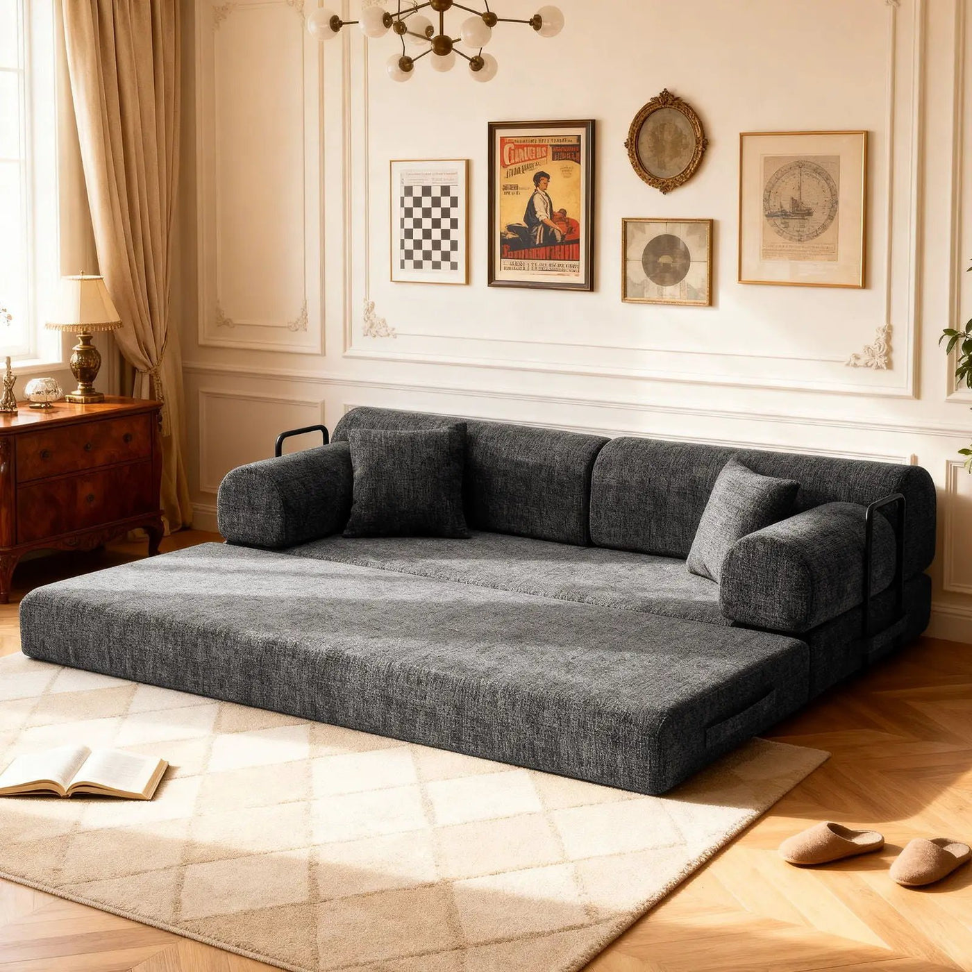 Modern 2 Tone Fabric Convertible Sleeper Sofa Bed by HouseOfZazla
