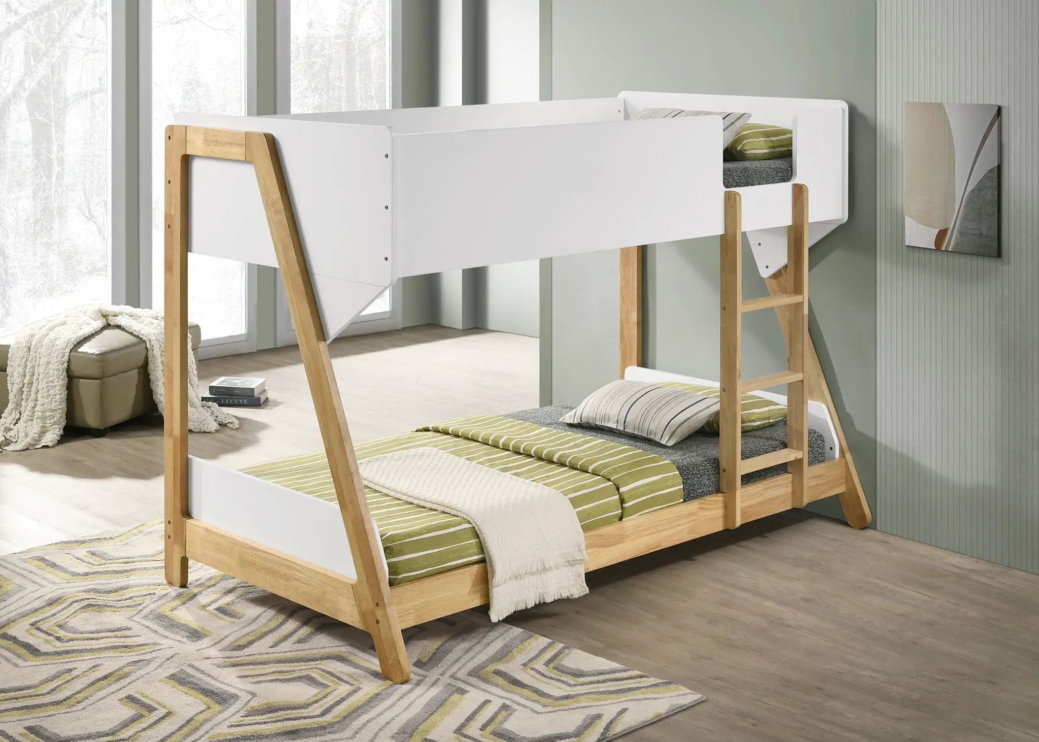 Wyatt Wood Twin Over Twin Bunk Bed White and Natural by Unique Piece Furniture