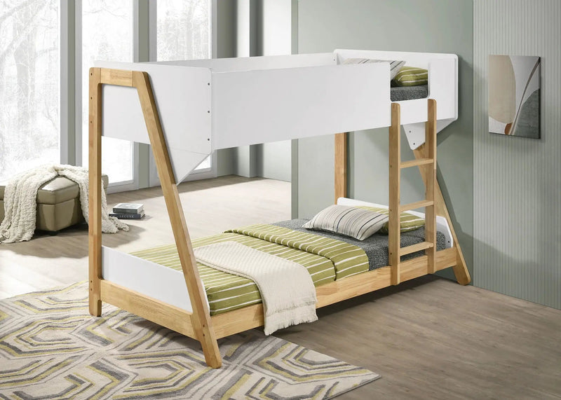 Wyatt Wood Twin Over Twin Bunk Bed White and Natural by Unique Piece Furniture