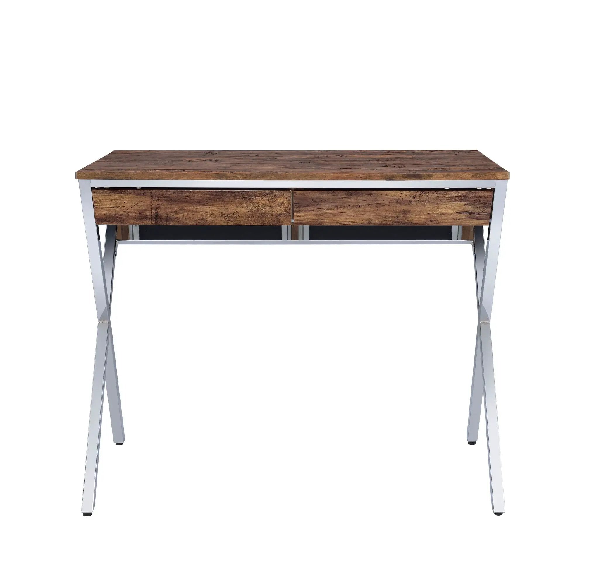 Callers - Weathered Writing Desk - Chrome / Oak by Unique Piece Furniture