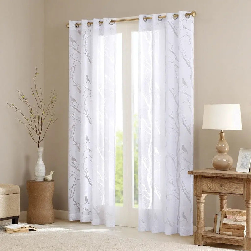 Grommet Top Sheer Bird on Branches Burnout Window Curtain Panel by HouseOfZazla