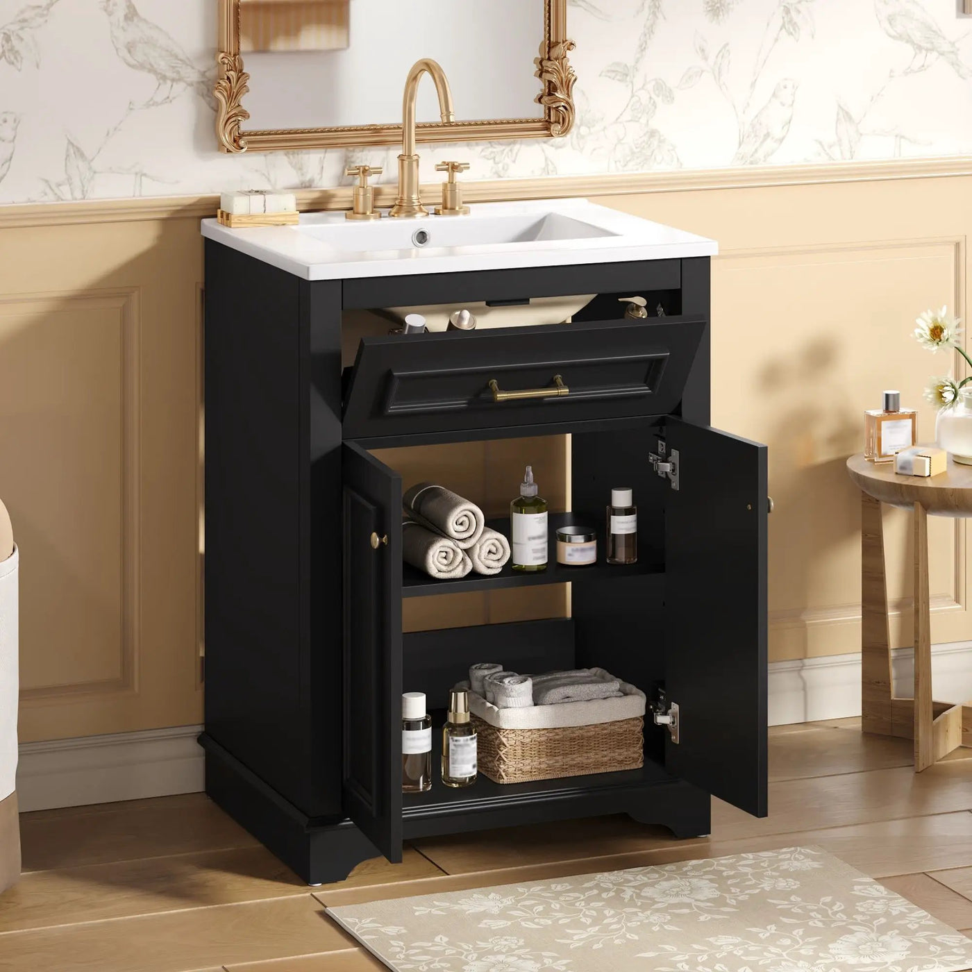 Bathroom Vanity With Integrated Sink, 2 Door Cabinet With Tip Out Drawer, Rectangular Design by Unique Piece Furniture