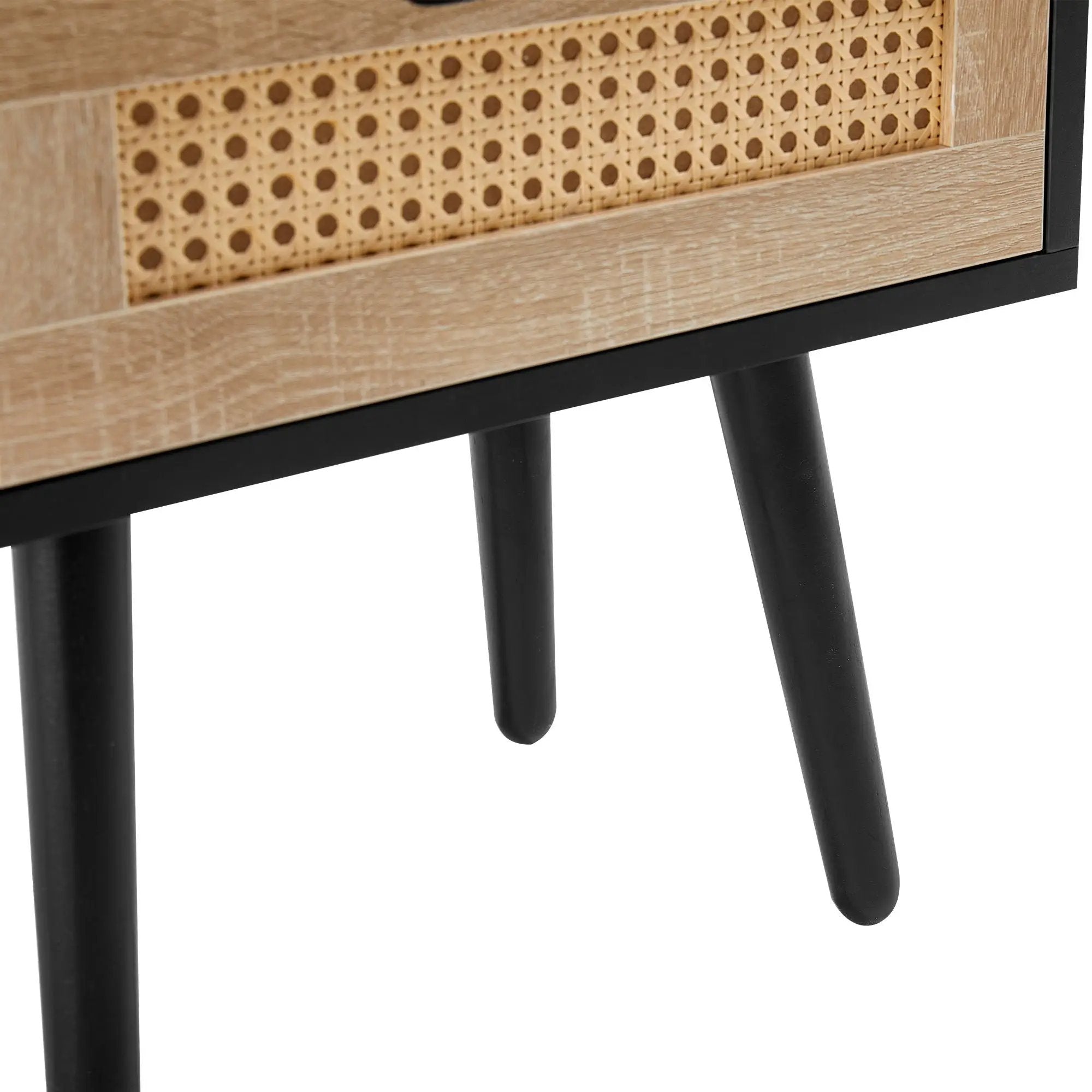 15.75" Rattan End Table With Drawer And Solid Wood Legs, Modern Nightstand, Side Table For Living Room, Bedroom by HouseOfZazla