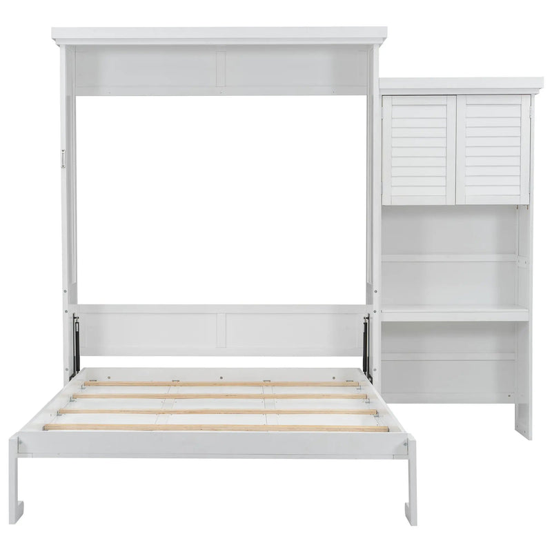 Queen Size Murphy Bed With Louvered Design And Multiple Storage Shelves - White by HouseOfZazla