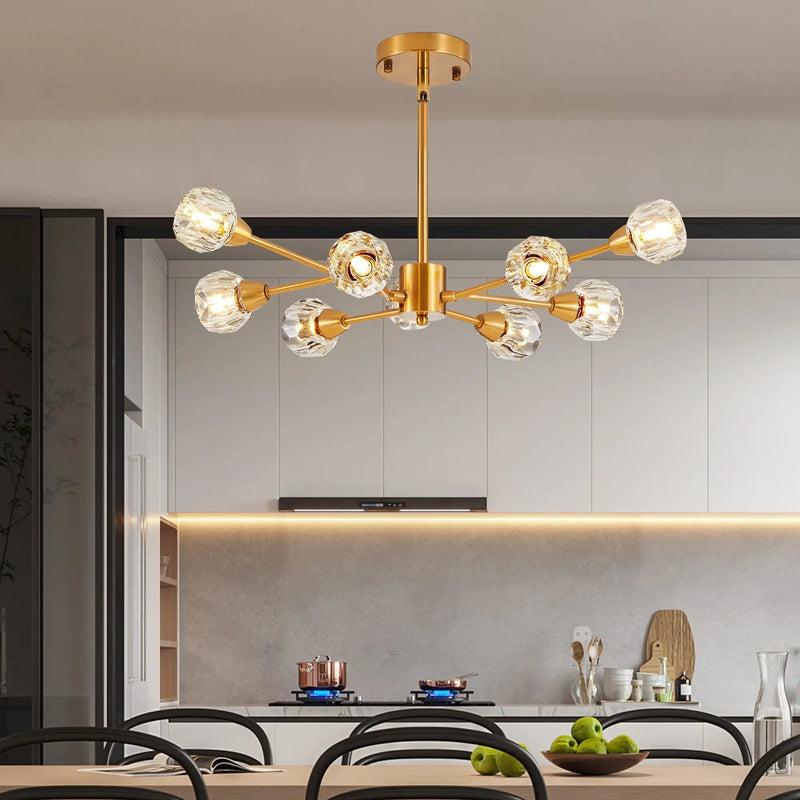 28" Modern Crystal Chandelier with 9 Lights in Golden Finish by HouseOfZazla