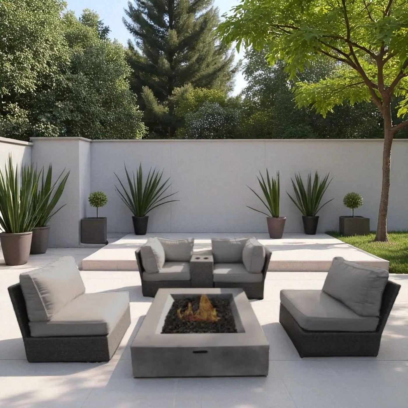 Contemporary Patio Seating Set With Fire Pit by Unique Piece Furniture