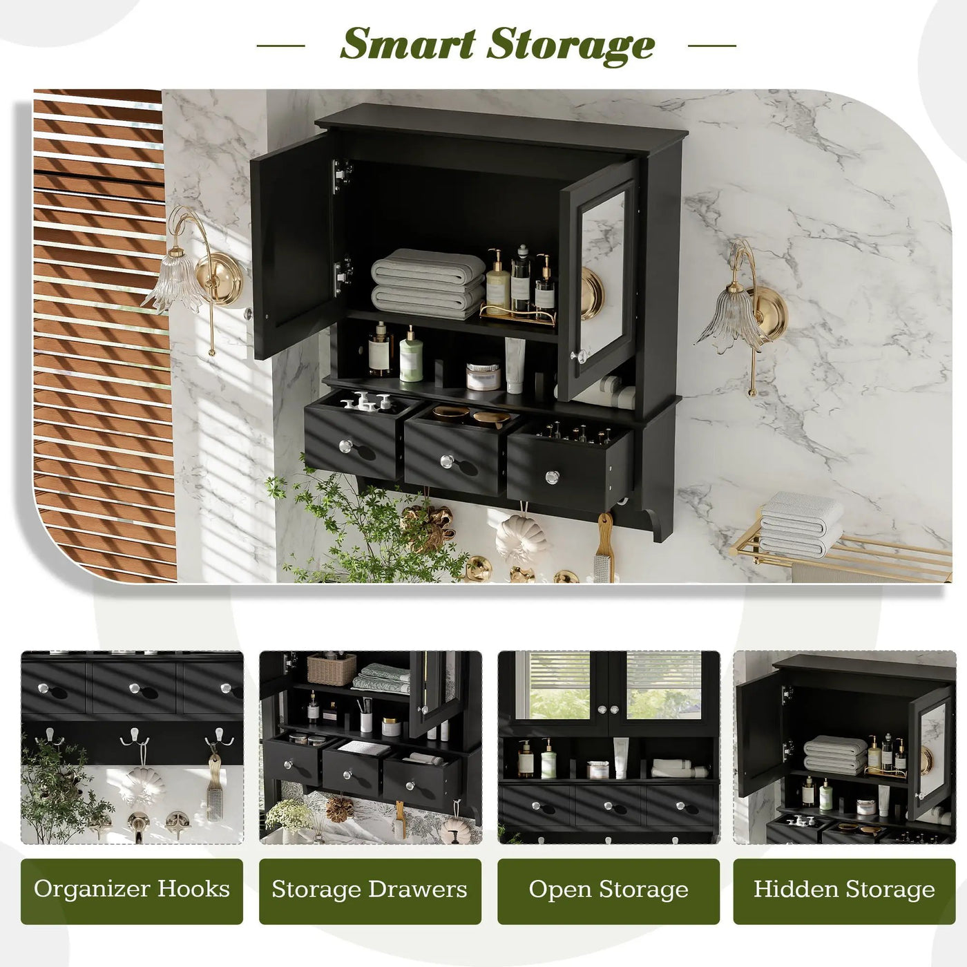 Modern Bathroom Mirror Cabinet With Drawers, Organizer Hooks, And High-Definition Mirrors by Unique Piece Furniture