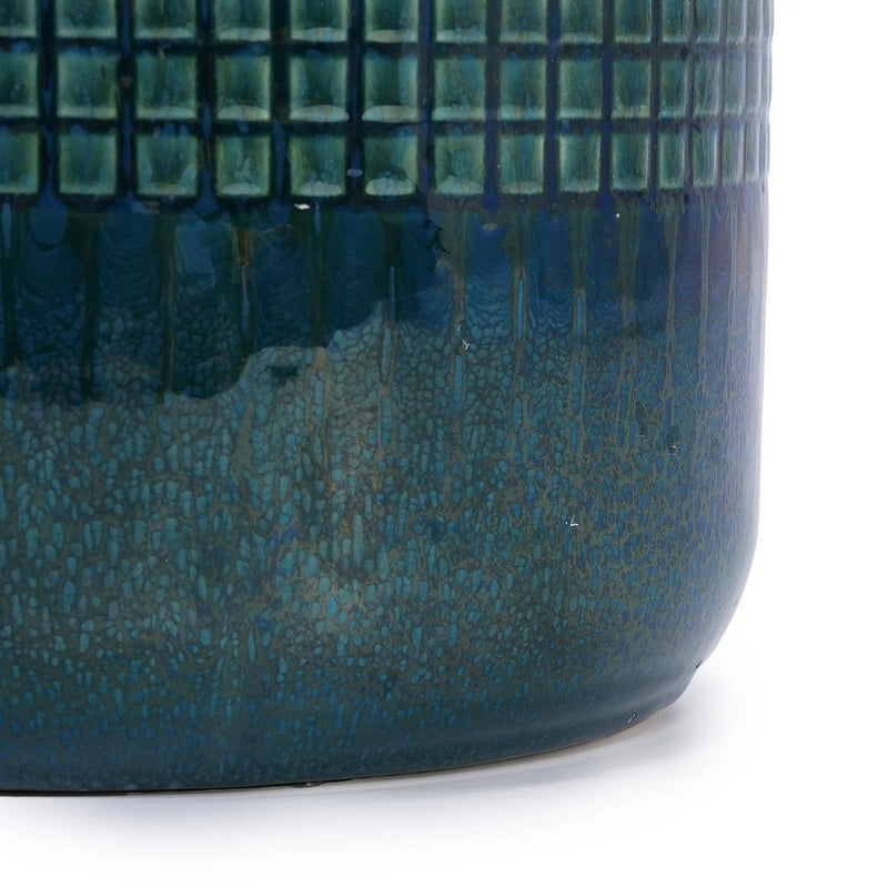 Set of 3 Grid Ceramic Flowerpot, Modern Planter for Patio, Garden, Windowsill - Blue Green by HouseOfZazla