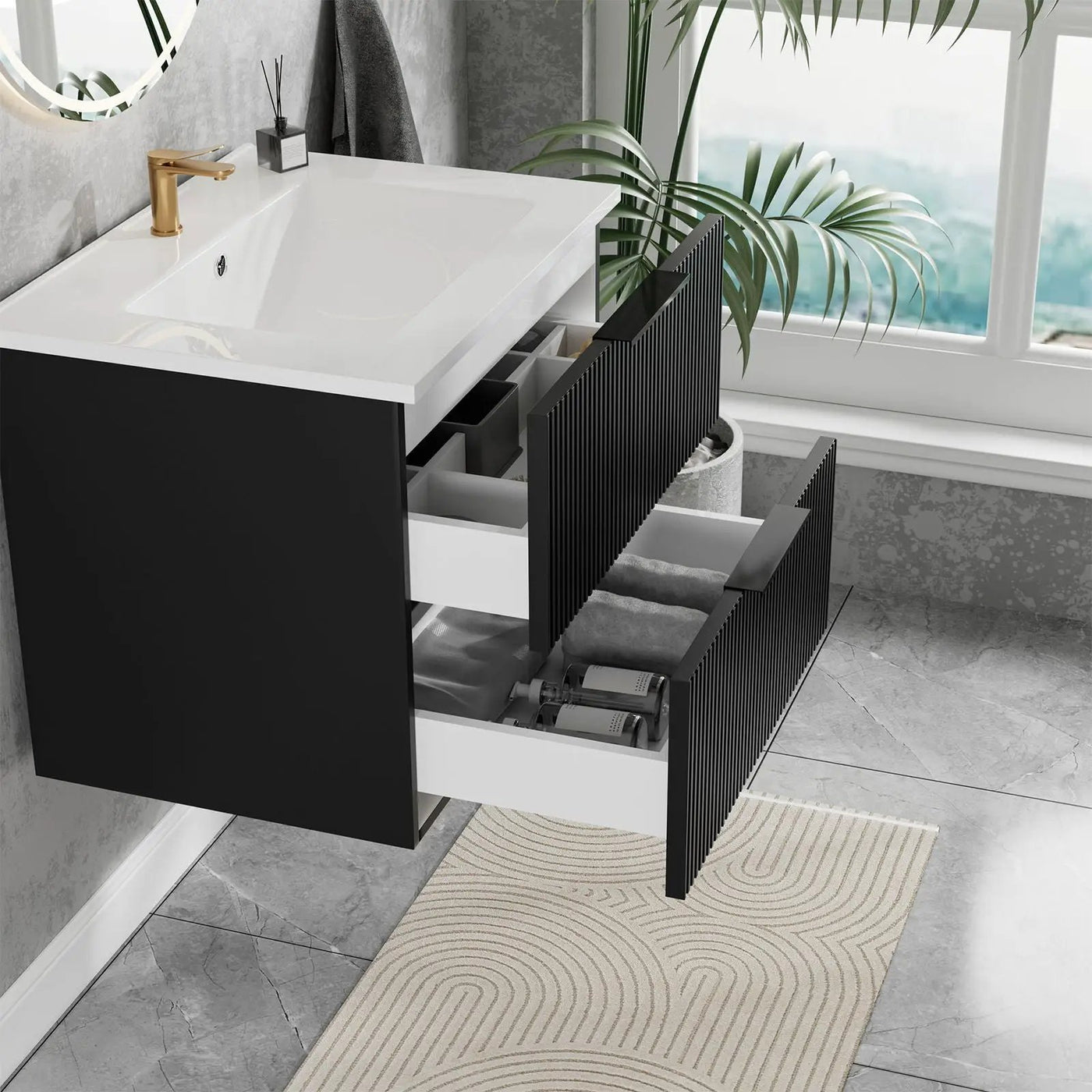 Modern Wall Mounted Floating Bathroom Vanity With Sink And Drawers by Unique Piece Furniture
