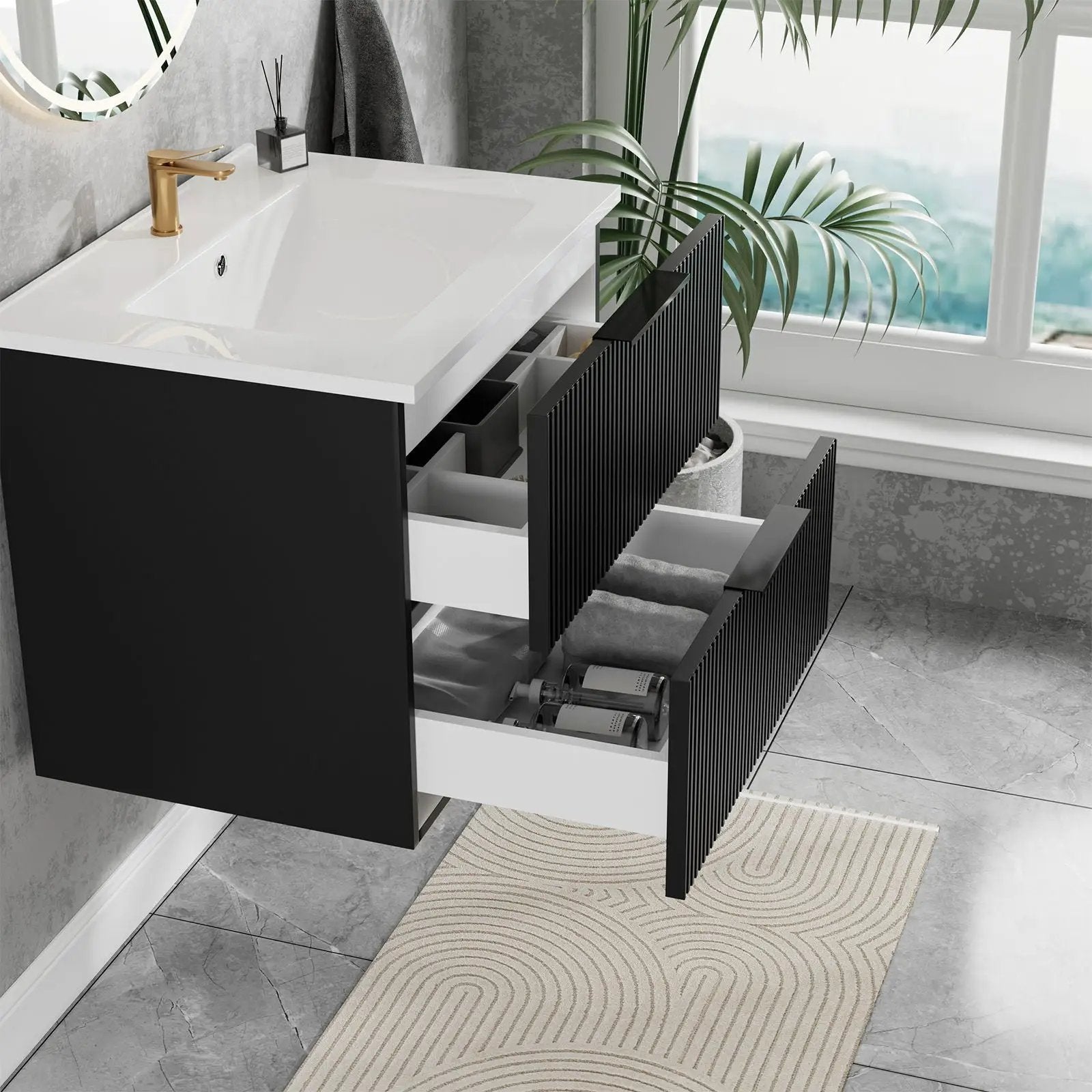 Modern Wall Mounted Floating Bathroom Vanity With Sink And Drawers by Unique Piece Furniture