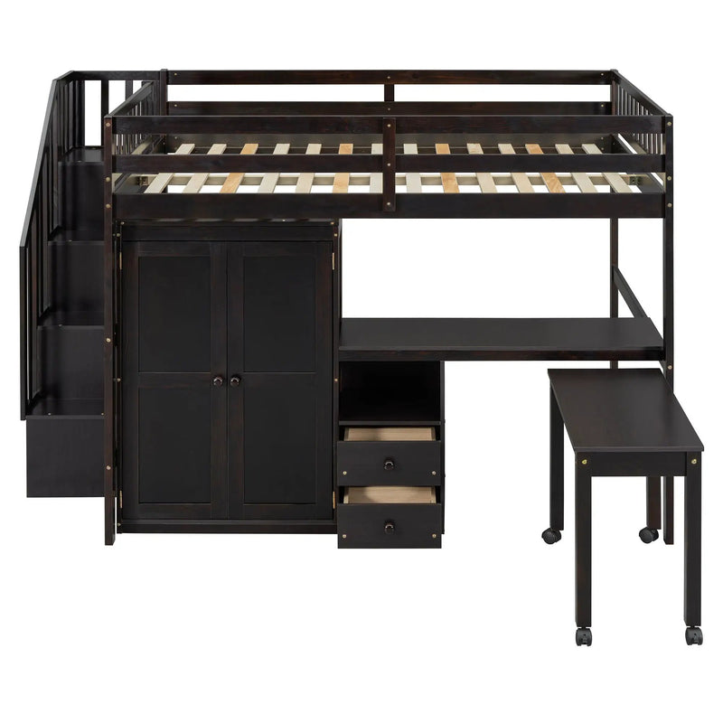 Loft Bed With Stairs, Bookshelf, Drawers, Desk & Wardrobe, Space Saving Multifunctional Furniture by HouseOfZazla
