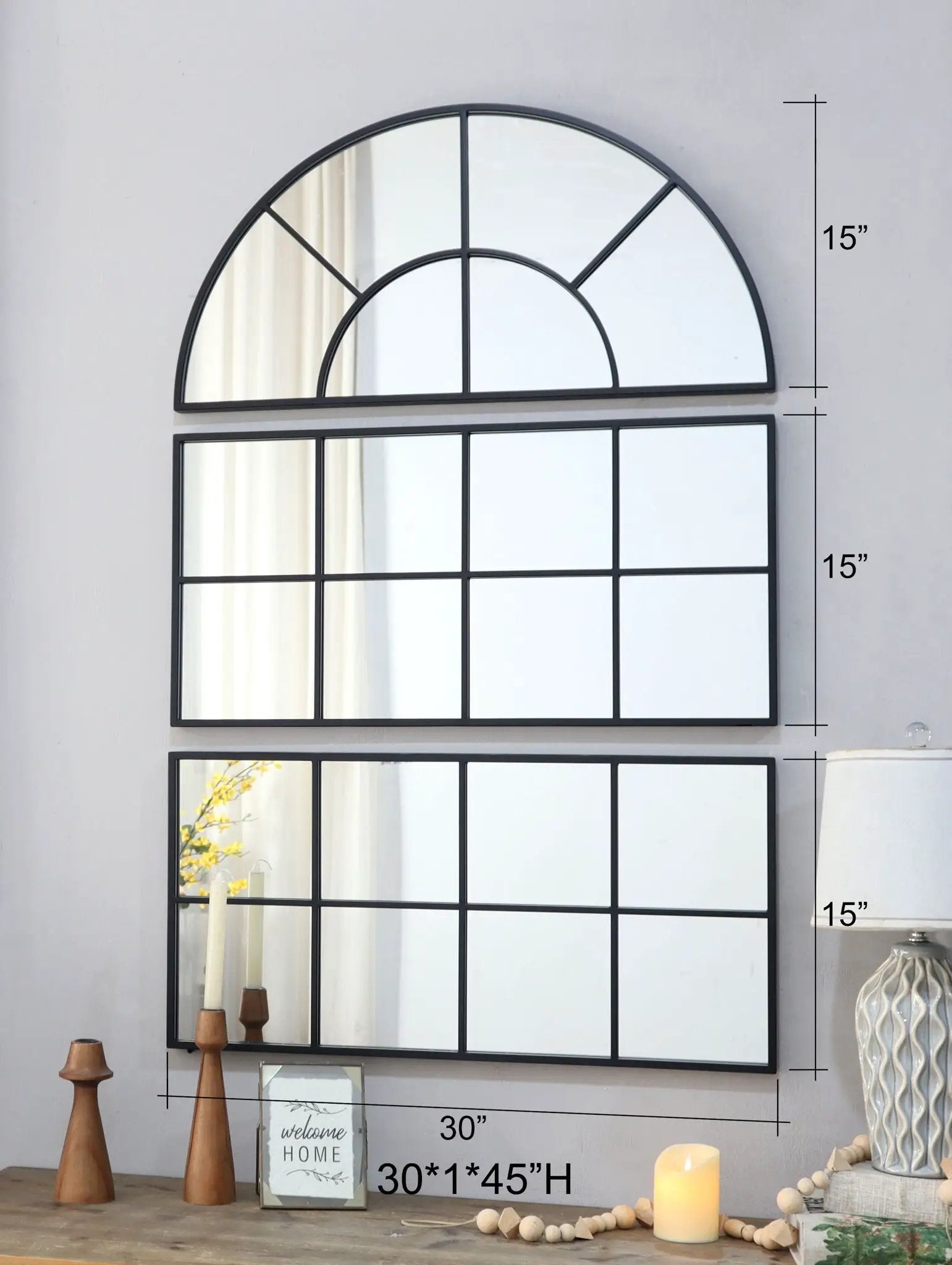 Large Arched Wall Mirror With 3 Separate Sections - Black by HouseOfZazla