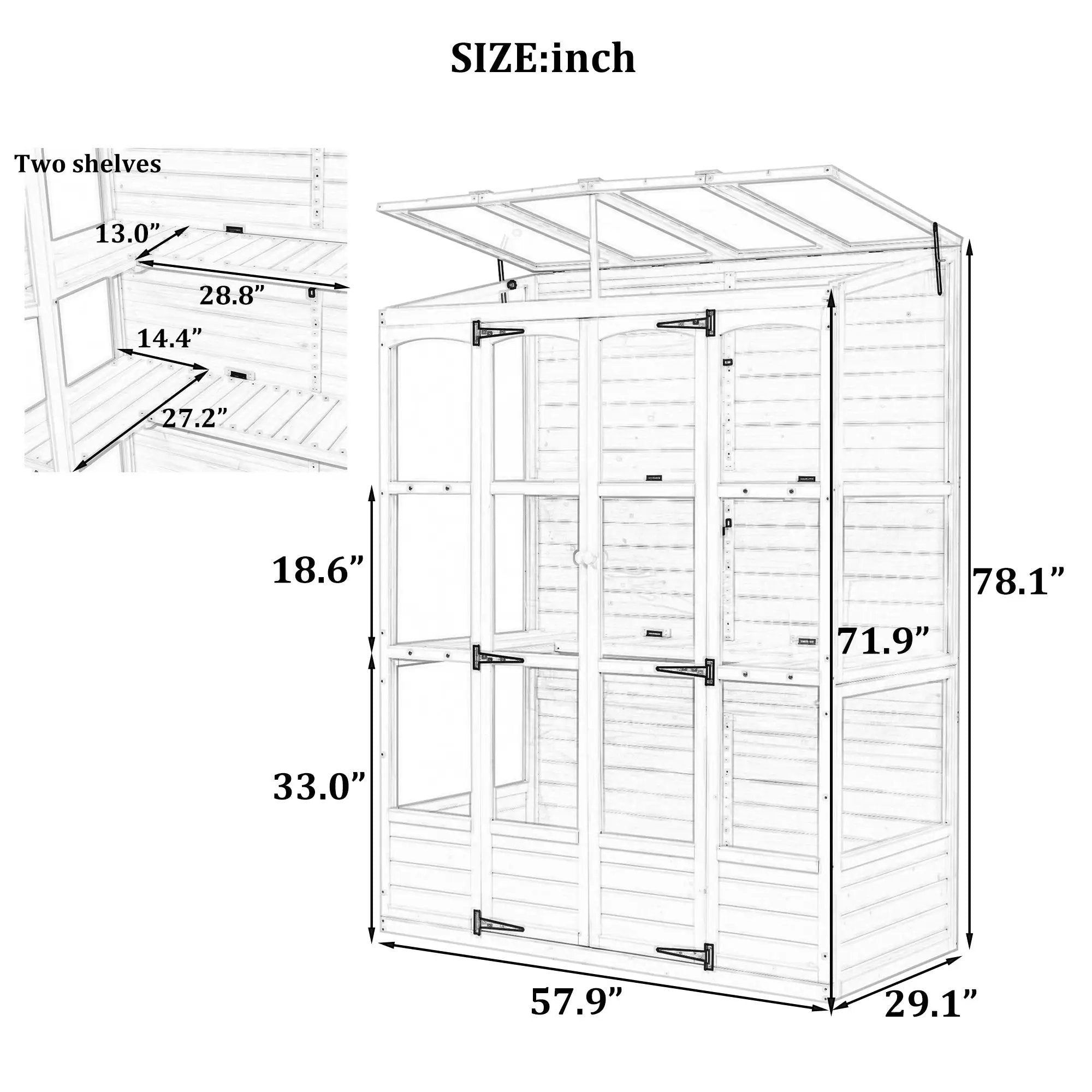 TOPMAX 78-inch Wooden Greenhouse Cold Frame with 4 Independent Skylights and 2 Folding Middle Shelves by HouseOfZazla