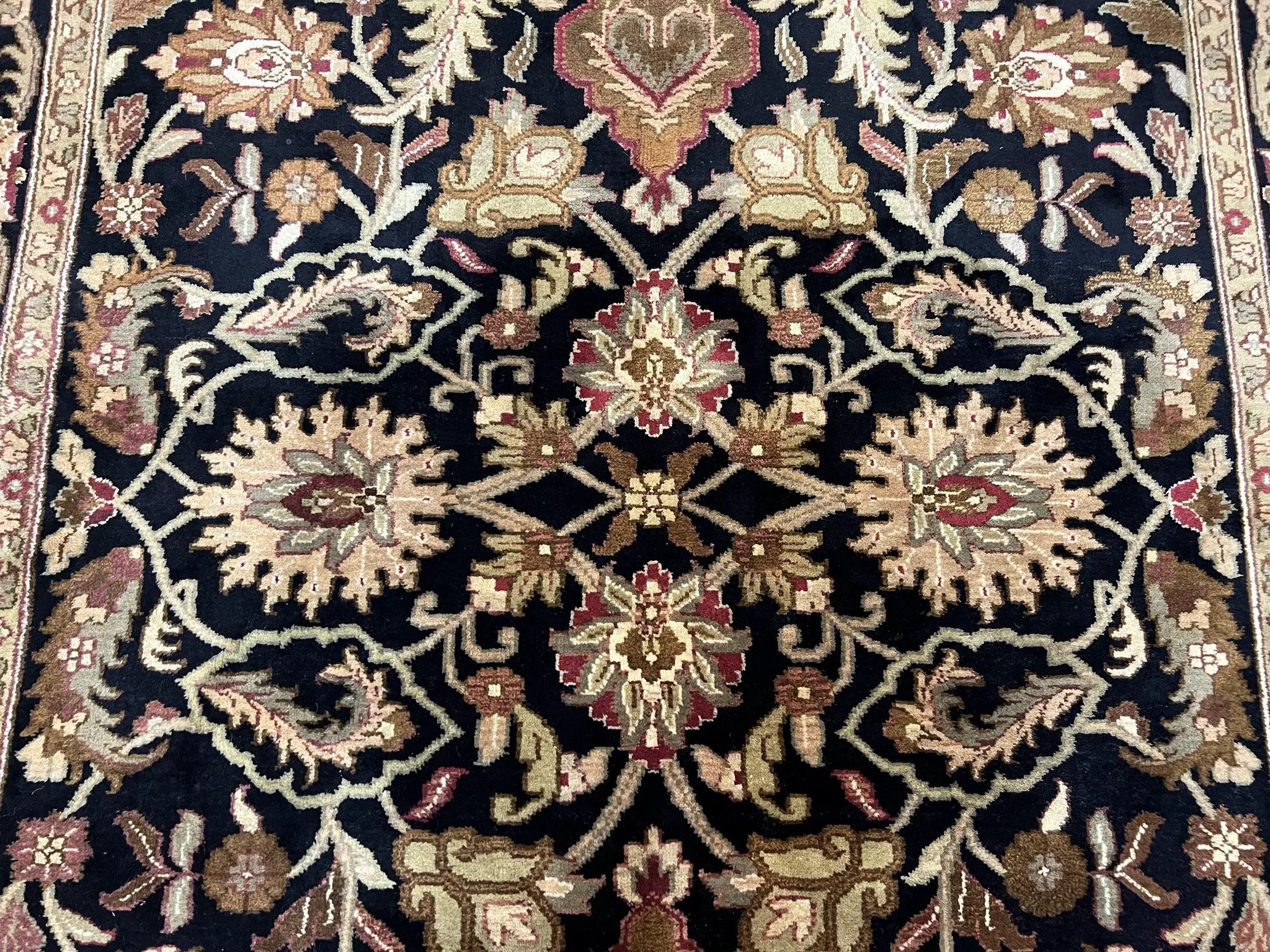 Indo Mahal Sultanabad Rug 8x11, Vintage Indian Oriental Carpet, Wool Handmade Floral Rug 8 x 11 ft, Black Beige Tan, Large Flowers Allover by Jewel Rugs