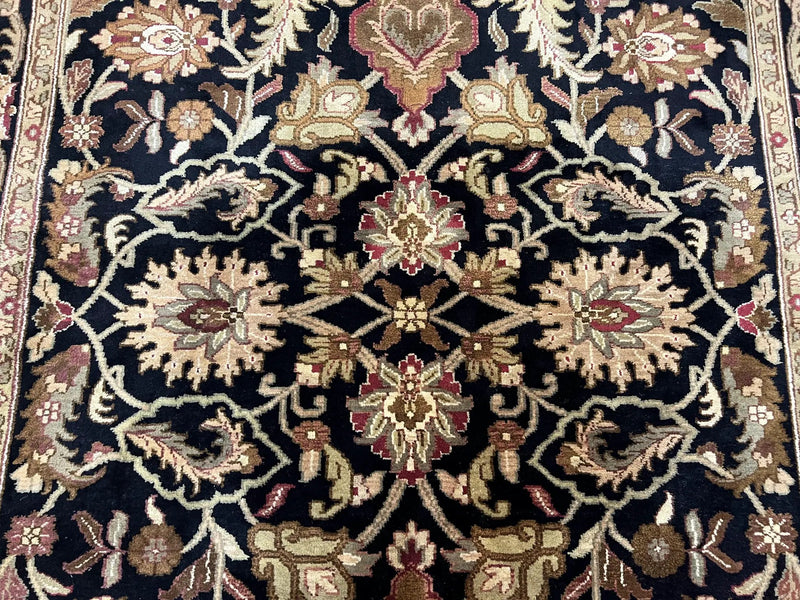 Indo Mahal Sultanabad Rug 8x11, Vintage Indian Oriental Carpet, Wool Handmade Floral Rug 8 x 11 ft, Black Beige Tan, Large Flowers Allover by Jewel Rugs